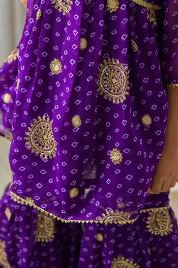 Shop_Fairies Forever_Purple Georgette Zari Bandhani Peplum Kurta And Sharara Set _Online_at_Aza_Fashions