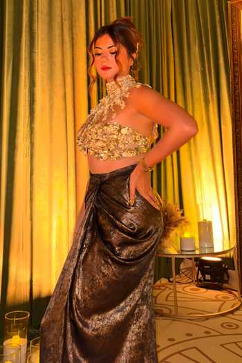 Shop_Dilnaz_Gold Sequins, Beads, Pearls, Stones Floral Embellished Bib Cape _Online_at_Aza_Fashions
