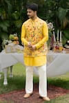 Buy_PAARSH_Yellow Organza Embroidery The Vasant Mosaic Bundi Kurta Set _at_Aza_Fashions