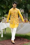 Buy_PAARSH_Yellow Organza Embroidery The Vasant Mosaic Bundi Kurta Set 