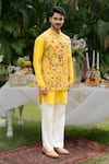 Shop_PAARSH_Yellow Organza Embroidery The Vasant Mosaic Bundi Kurta Set 