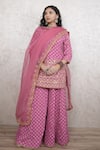 Shop_Gulabo Jaipur_Pink Georgette Embroidery, Zari V-neck Zuri Kurta Sharara Set _at_Aza_Fashions