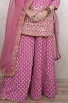 Gulabo Jaipur_Pink Georgette Embroidery, Zari V-neck Zuri Kurta Sharara Set _Online_at_Aza_Fashions