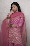 Shop_Gulabo Jaipur_Pink Georgette Embroidery, Zari V-neck Zuri Kurta Sharara Set _Online_at_Aza_Fashions