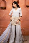 Shop_Gulabo Jaipur_Grey Georgette Embroidery V-neck, Yes Zuri Kurta And Sharara Set _at_Aza_Fashions