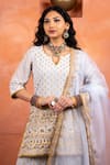 Gulabo Jaipur_Grey Georgette Embroidery V-neck, Yes Zuri Kurta And Sharara Set _Online_at_Aza_Fashions