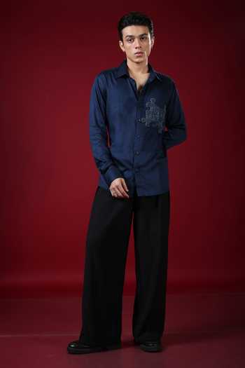 Shop_Label Shristi Chetani_Blue Organza Beads Puzzle Embellished Shirt _at_Aza_Fashions