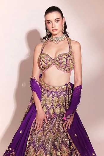 Buy_Anshika Tak Label_Purple Viscose Georgette Embroidery, Taara Lilac Emrboidered Lehenga Set _at_Aza_Fashions