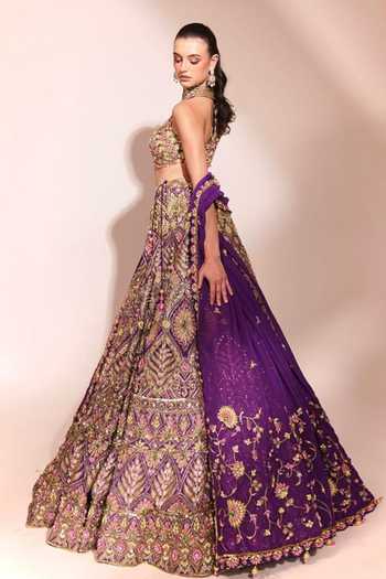 Anshika Tak Label_Purple Viscose Georgette Embroidery, Taara Lilac Emrboidered Lehenga Set _Online_at_Aza_Fashions