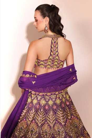 Shop_Anshika Tak Label_Purple Viscose Georgette Embroidery, Taara Lilac Emrboidered Lehenga Set _at_Aza_Fashions