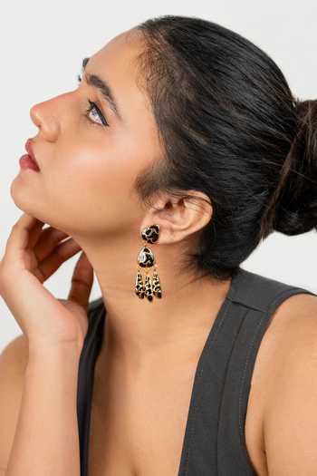 Shop_Bauble Bazaar_Gold Plated Nine Lives Dangler Earrings _Online_at_Aza_Fashions