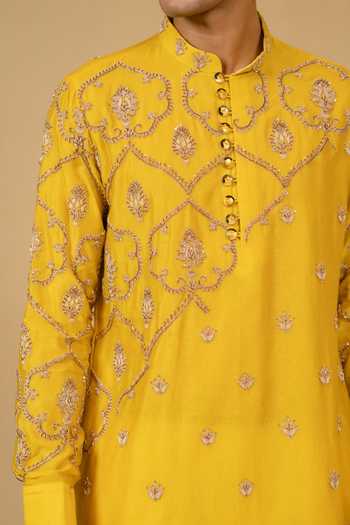 Shop_Gaurav katta_Yellow Silk, Chanderi Zardozi Embroidered Kurta And Pant Set 