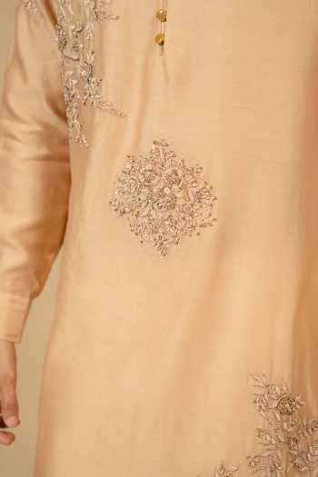 Shop_Gaurav katta_Brown Silk, Chanderi Embroidery Zardozi Kurta And Pant Set _Online_at_Aza_Fashions