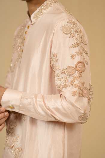 Gaurav katta_Pink Silk, Dupion Embroidery, Zari Zardozi Kurta And Pant Set _Online_at_Aza_Fashions