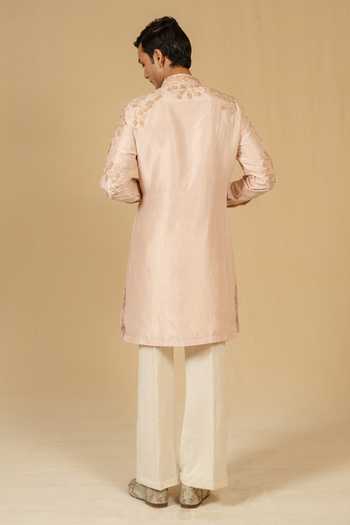 Shop_Gaurav katta_Pink Silk, Dupion Embroidery, Zari Zardozi Kurta And Pant Set _at_Aza_Fashions