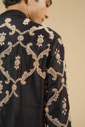 Shop_Gaurav katta_Black Silk, Chanderi Zardozi Work Kurta And Pant Set _Online