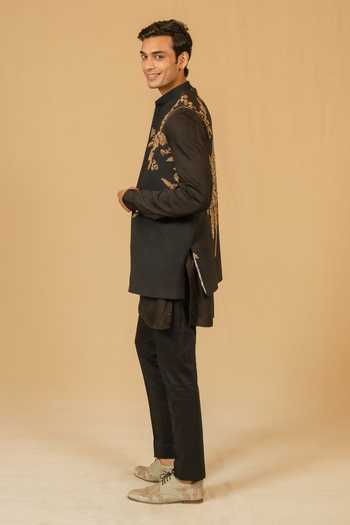 Gaurav katta_Black Silk, Modal Zari, Stones Zardozi Embroidered Nehru Jacket _Online_at_Aza_Fashions