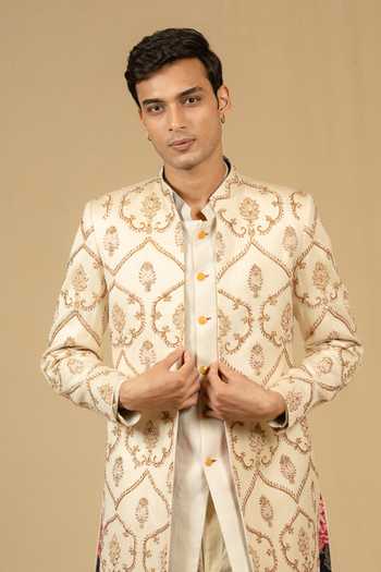 Buy_Gaurav katta_Ivory Zari Zardozi Embroidered Sherwani And Pant Set _Online
