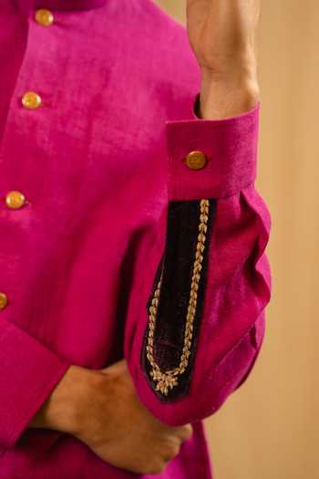 Buy_Gaurav katta_Pink Linen Embroidery Zardozi Bandhgala 