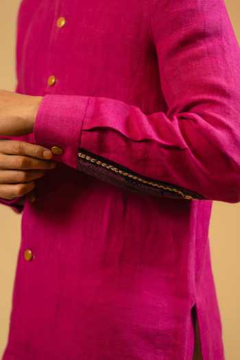 Shop_Gaurav katta_Pink Linen Embroidery Zardozi Bandhgala 