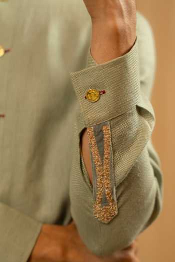 Buy_Gaurav katta_Grey Linen Embroidered Bandhgala 