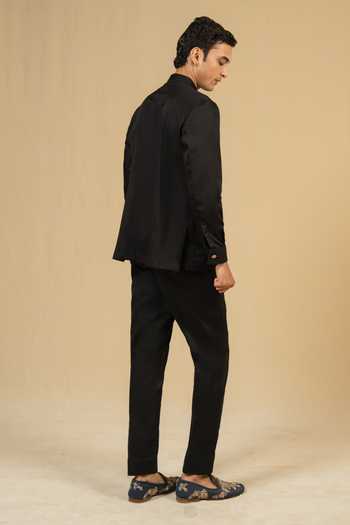 Shop_Gaurav katta_Black Cotton Zardozi Work Bandhgala _at_Aza_Fashions