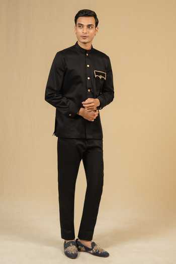 Buy_Gaurav katta_Black Cotton Zardozi Work Bandhgala 