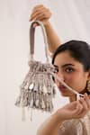 FOREVER NOOR_Grey Beads, Pearls, Stones, Mirrors, Crystals, Tassels, Helia Sienna Bucket Bag _Online_at_Aza_Fashions