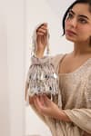 Buy_FOREVER NOOR_Grey Beads, Pearls, Stones, Mirrors, Crystals, Tassels, Helia Sienna Bucket Bag _at_Aza_Fashions
