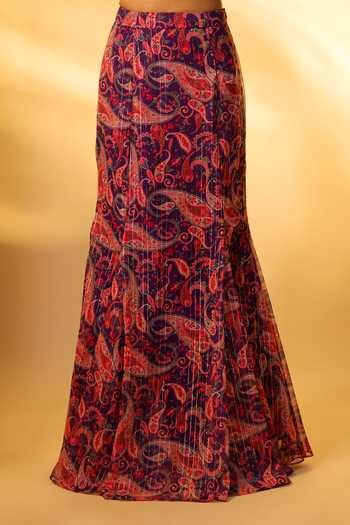 Buy_Vana Ethnics_Purple Crepe, Chiffon Embroidery, Sequins Paisley Print Corset Skirt Set _Online_at_Aza_Fashions