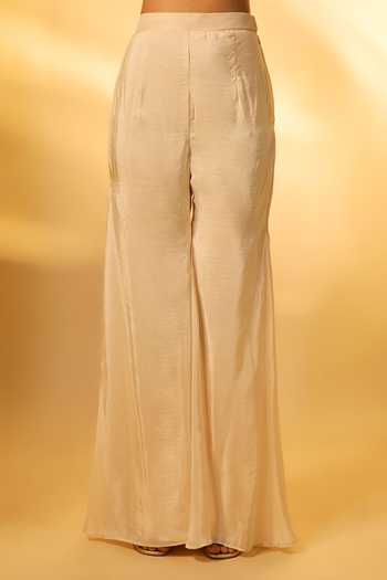 Vana Ethnics_Ivory Chinon Sequins, Mirrors Square Neck Work Top Palazzo Set _Online_at_Aza_Fashions