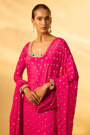 Vana Ethnics_Pink Crepe, Chinon Sequins, Mirrors Scoop Neck, Embellished Straight Kurta Set _Online_at_Aza_Fashions