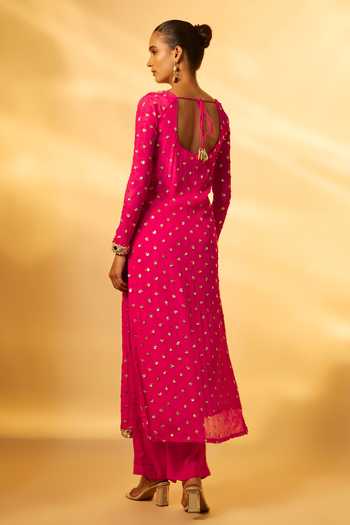 Shop_Vana Ethnics_Pink Crepe, Chinon Sequins, Mirrors Scoop Neck, Embellished Straight Kurta Set _at_Aza_Fashions