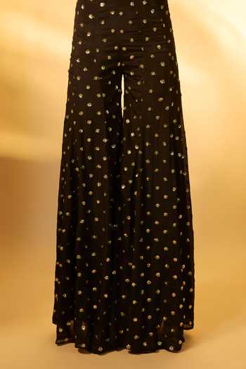 Vana Ethnics_Black Crepe, Chinon Embroidery, Sequins, Mirrors Halter Work Top Palazzo Set _Online_at_Aza_Fashions