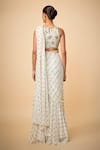 Shop_Vana Ethnics_White Crepe, Chinon Sequins, Mirrors Round Neck Work Pre-draped Saree Set _at_Aza_Fashions