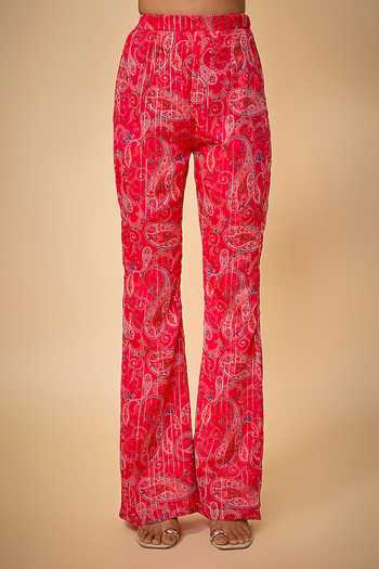 Vana Ethnics_Pink Crepe, Chiffon Sequins Square Neck Paisley Print Long Top Palazzo Set _Online_at_Aza_Fashions