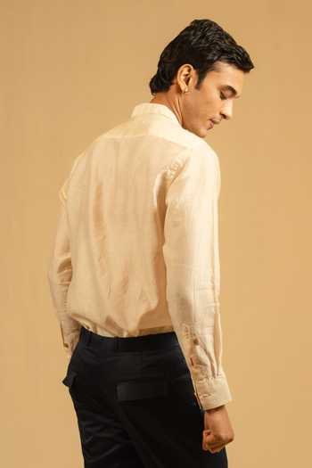 Gaurav katta_Beige Silk, Chanderi Shirt _Online_at_Aza_Fashions