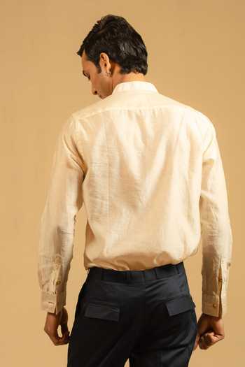 Shop_Gaurav katta_Beige Silk, Chanderi Shirt _at_Aza_Fashions