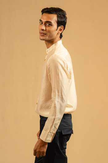 Buy_Gaurav katta_Beige Silk, Chanderi Shirt _Online_at_Aza_Fashions