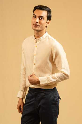 Shop_Gaurav katta_Beige Silk, Chanderi Shirt 