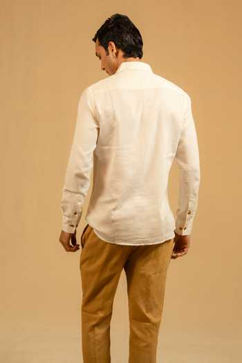 Shop_Gaurav katta_White Silk, Chanderi Shirt _at_Aza_Fashions