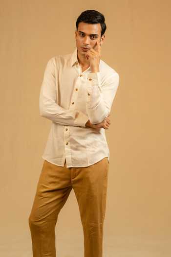 Shop_Gaurav katta_White Silk, Chanderi Shirt _Online_at_Aza_Fashions