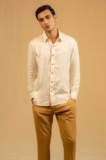 Gaurav katta_White Silk, Chanderi Shirt _at_Aza_Fashions