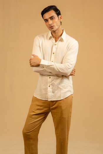 Buy_Gaurav katta_White Silk, Chanderi Shirt 