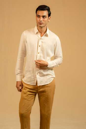 Buy_Gaurav katta_White Silk, Chanderi Shirt _at_Aza_Fashions