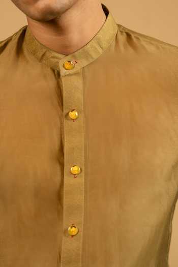 Shop_Gaurav katta_Olive Green Silk, Chanderi Shirt 