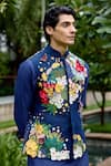 Buy_Sahil Kochhar_Multi Color Silk Embroidery, Applique, Fabric Flowers Nivash Nehru Jacket _at_Aza_Fashions