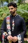 Sahil Kochhar_Black Silk Embroidery, Applique Rudit Matka Bandhgala Set _Online_at_Aza_Fashions