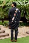 Shop_Sahil Kochhar_Black Silk Embroidery, Applique Rudit Matka Bandhgala Set _at_Aza_Fashions