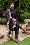 Sahil Kochhar_Black Silk Embroidery, Applique Rudit Matka Bandhgala Set _at_Aza_Fashions